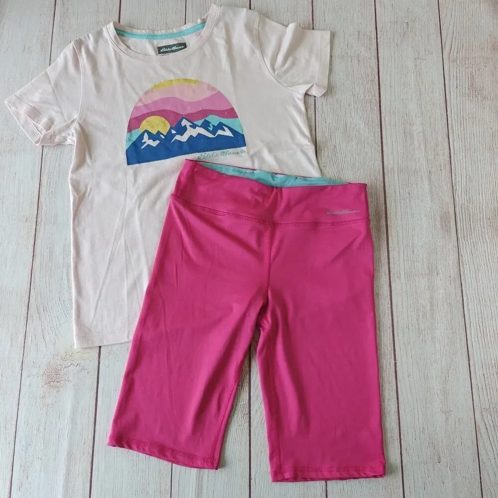 Eddie Bauer pink graphic tee & capri legging set sz L (14/16)
